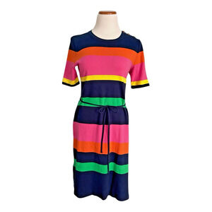 Lauren Ralph Lauren Striped Cotton Dress L Belted Logo Buttons